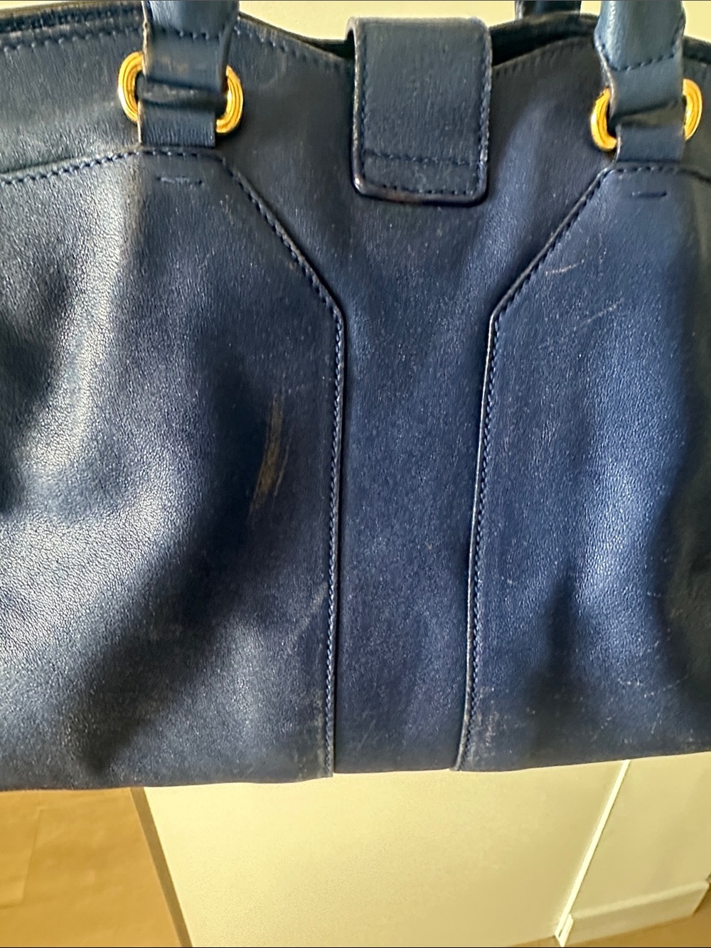 Yves Saint Laurent - YSL- Blue Leather Satchel with Gold Y Hardware - Picture 5 of 11